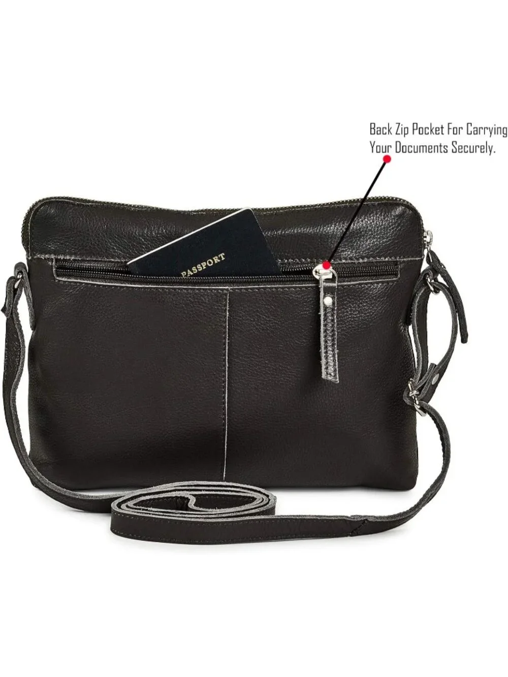 Women's Dark Grey Leather Sling Purse with Adjustable Straps Crossbody bags